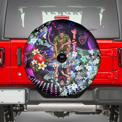 Personalized Melbourne Football Demons Spare Tire Cover Tropical Hibiscus Flowers - Pacific Fusion Style