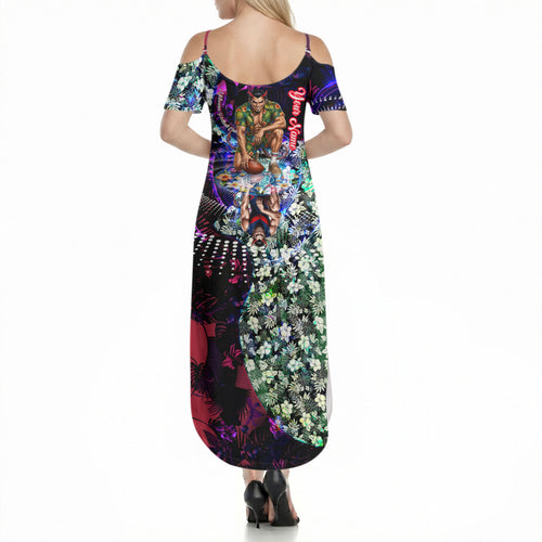 Personalized Melbourne Football Demons Summer Maxi Dress Tropical Hibiscus Flowers - Pacific Fusion Style