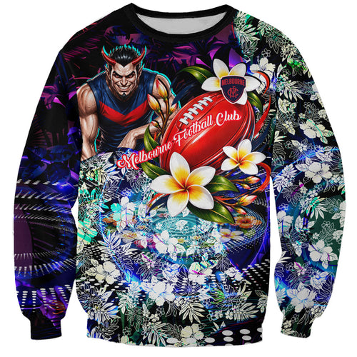 Personalized Melbourne Football Demons Sweatshirt Tropical Hibiscus Flowers - Pacific Fusion Style
