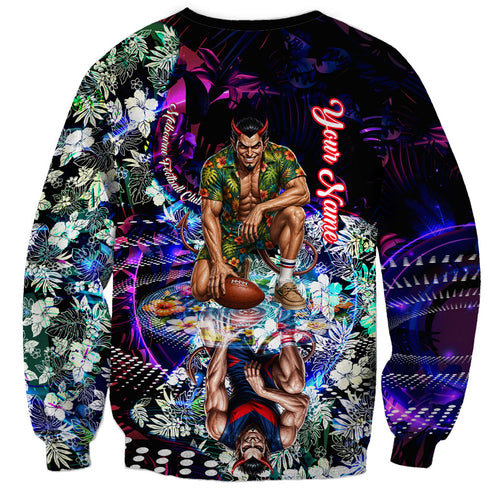 Personalized Melbourne Football Demons Sweatshirt Tropical Hibiscus Flowers - Pacific Fusion Style