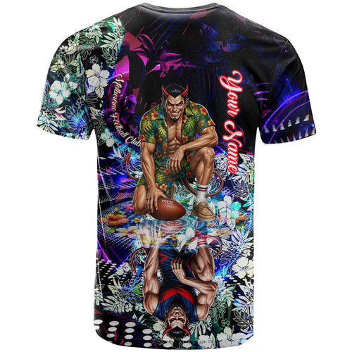 Personalized Melbourne Football Demons T Shirt Tropical Hibiscus Flowers - Pacific Fusion Style