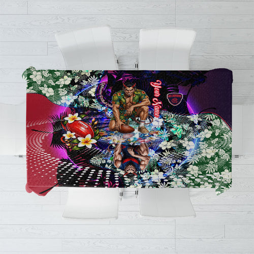 Personalized Melbourne Football Demons Tablecloth Tropical Hibiscus Flowers - Pacific Fusion Style