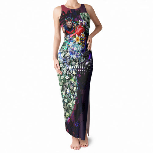 Personalized Melbourne Football Demons Tank Maxi Dress Tropical Hibiscus Flowers - Pacific Fusion Style