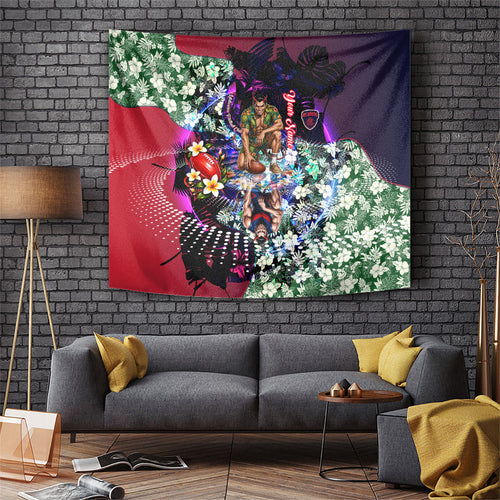 Personalized Melbourne Football Demons Tapestry Tropical Hibiscus Flowers - Pacific Fusion Style