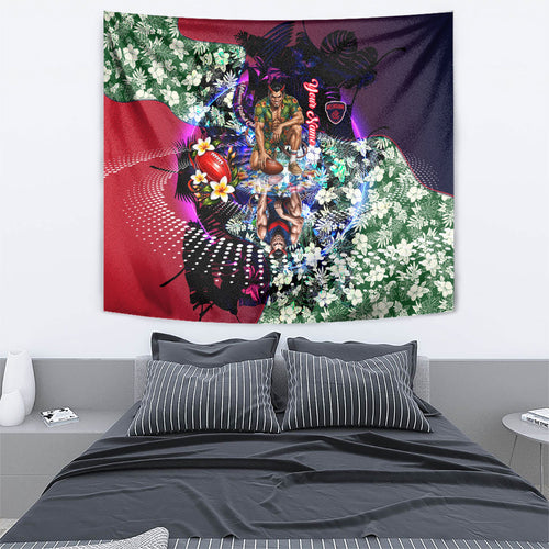 Personalized Melbourne Football Demons Tapestry Tropical Hibiscus Flowers - Pacific Fusion Style