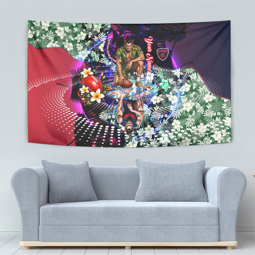 Personalized Melbourne Football Demons Tapestry Tropical Hibiscus Flowers - Pacific Fusion Style