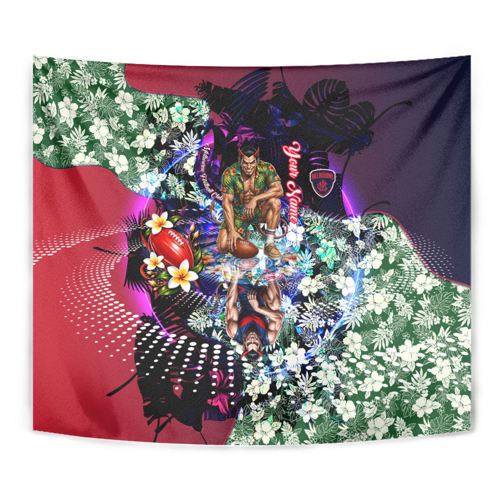 Personalized Melbourne Football Demons Tapestry Tropical Hibiscus Flowers - Pacific Fusion Style