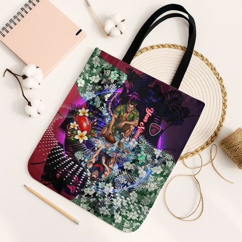 Personalized Melbourne Football Demons Tote Bag Tropical Hibiscus Flowers - Pacific Fusion Style
