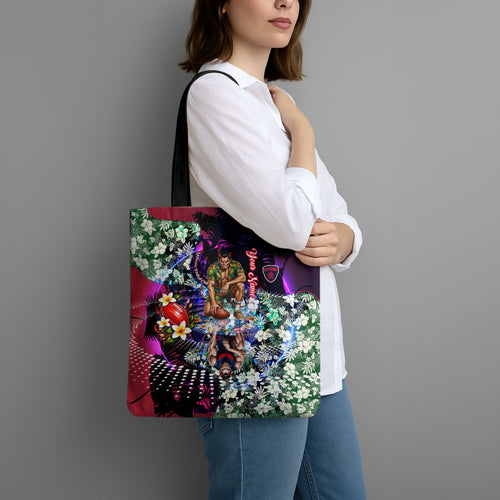 Personalized Melbourne Football Demons Tote Bag Tropical Hibiscus Flowers - Pacific Fusion Style