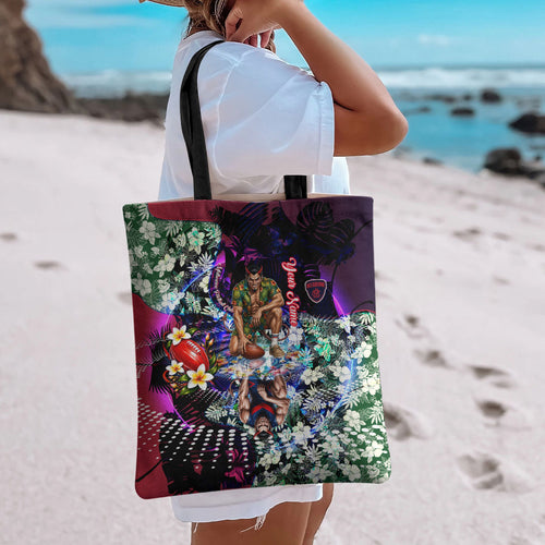 Personalized Melbourne Football Demons Tote Bag Tropical Hibiscus Flowers - Pacific Fusion Style