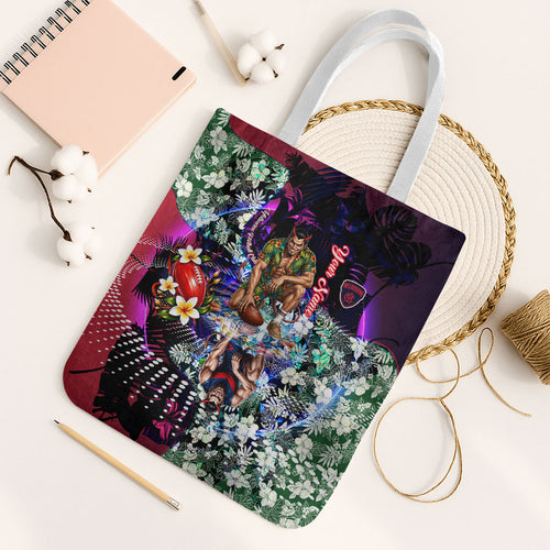 Personalized Melbourne Football Demons Tote Bag Tropical Hibiscus Flowers - Pacific Fusion Style