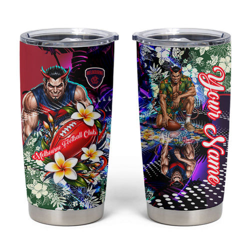 Personalized Melbourne Football Demons Tumbler Cup Tropical Hibiscus Flowers - Pacific Fusion Style