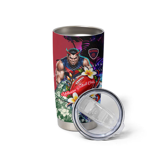 Personalized Melbourne Football Demons Tumbler Cup Tropical Hibiscus Flowers - Pacific Fusion Style