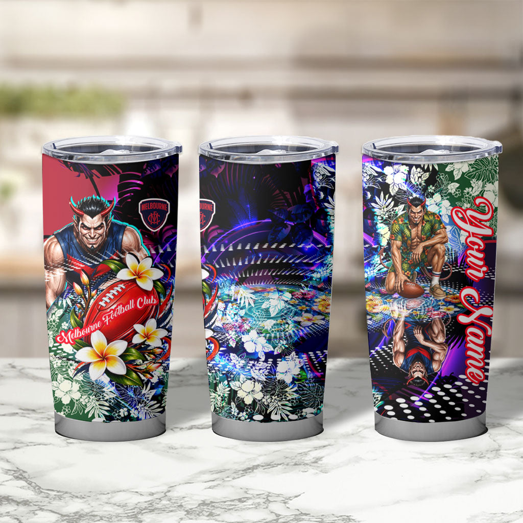 Personalized Melbourne Football Demons Tumbler Cup Tropical Hibiscus Flowers - Pacific Fusion Style