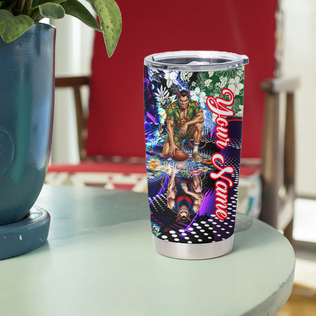 Personalized Melbourne Football Demons Tumbler Cup Tropical Hibiscus Flowers - Pacific Fusion Style