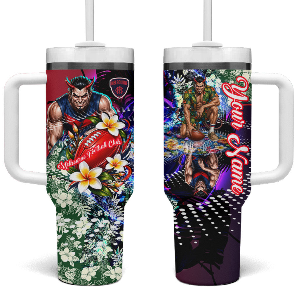 Personalized Melbourne Football Demons Tumbler With Handle Tropical Hibiscus Flowers - Pacific Fusion Style