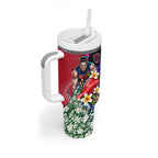 Personalized Melbourne Football Demons Tumbler With Handle Tropical Hibiscus Flowers - Pacific Fusion Style
