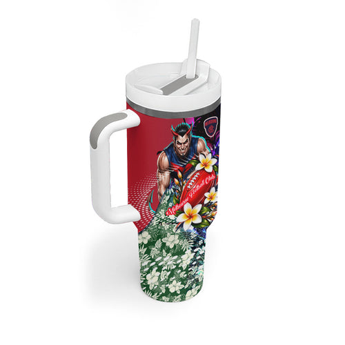 Personalized Melbourne Football Demons Tumbler With Handle Tropical Hibiscus Flowers - Pacific Fusion Style