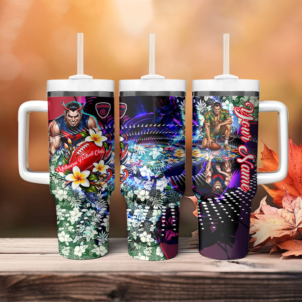 Personalized Melbourne Football Demons Tumbler With Handle Tropical Hibiscus Flowers - Pacific Fusion Style
