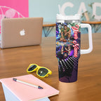 Personalized Melbourne Football Demons Tumbler With Handle Tropical Hibiscus Flowers - Pacific Fusion Style