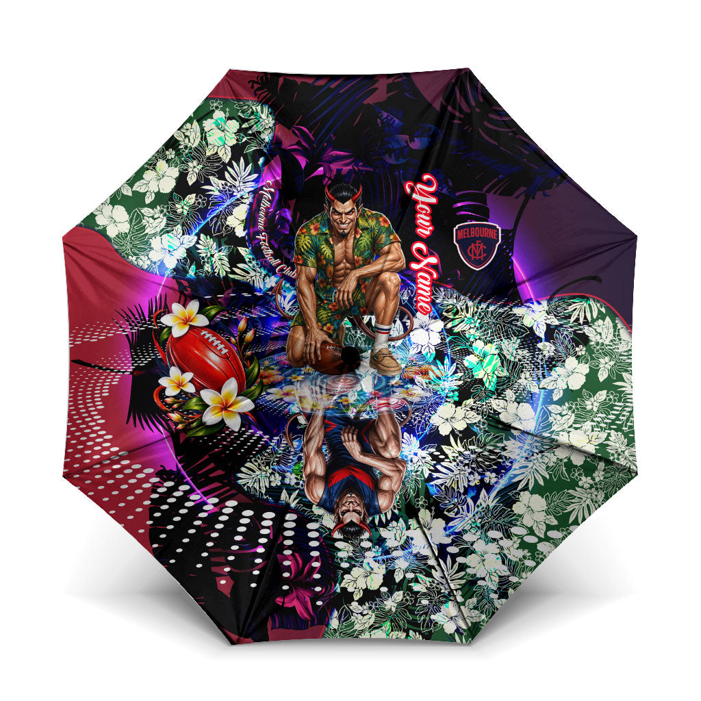 Personalized Melbourne Football Demons Umbrella Tropical Hibiscus Flowers - Pacific Fusion Style