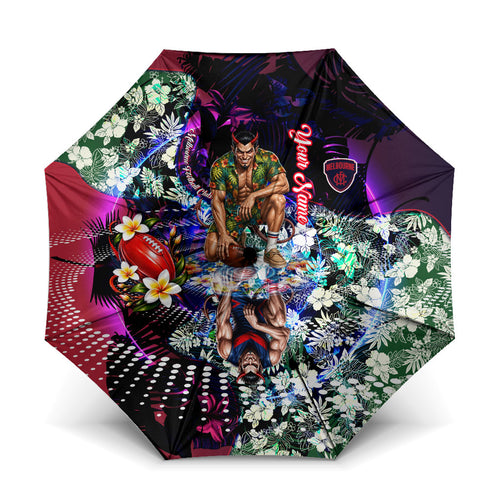 Personalized Melbourne Football Demons Umbrella Tropical Hibiscus Flowers - Pacific Fusion Style