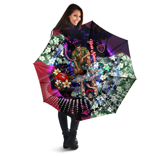 Personalized Melbourne Football Demons Umbrella Tropical Hibiscus Flowers - Pacific Fusion Style
