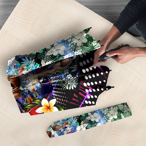 Personalized Melbourne Football Demons Umbrella Tropical Hibiscus Flowers - Pacific Fusion Style