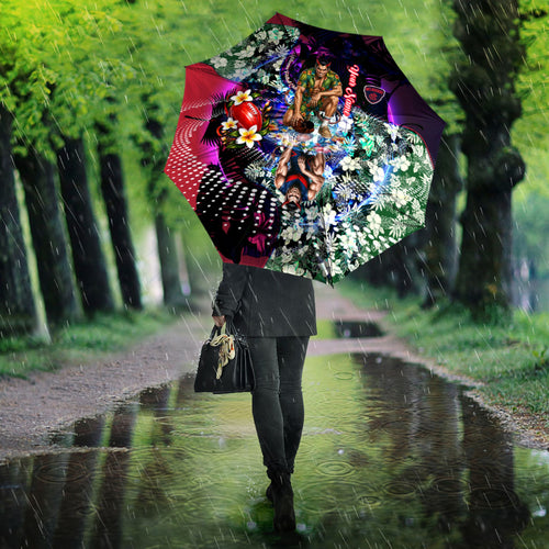 Personalized Melbourne Football Demons Umbrella Tropical Hibiscus Flowers - Pacific Fusion Style