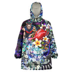 Personalized Melbourne Football Demons Wearable Blanket Hoodie Tropical Hibiscus Flowers - Pacific Fusion Style