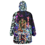 Personalized Melbourne Football Demons Wearable Blanket Hoodie Tropical Hibiscus Flowers - Pacific Fusion Style