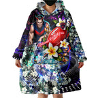 Personalized Melbourne Football Demons Wearable Blanket Hoodie Tropical Hibiscus Flowers - Pacific Fusion Style