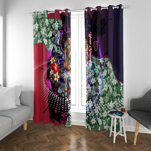 Personalized Melbourne Football Demons Window Curtain Tropical Hibiscus Flowers - Pacific Fusion Style