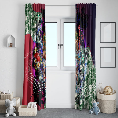 Personalized Melbourne Football Demons Window Curtain Tropical Hibiscus Flowers - Pacific Fusion Style