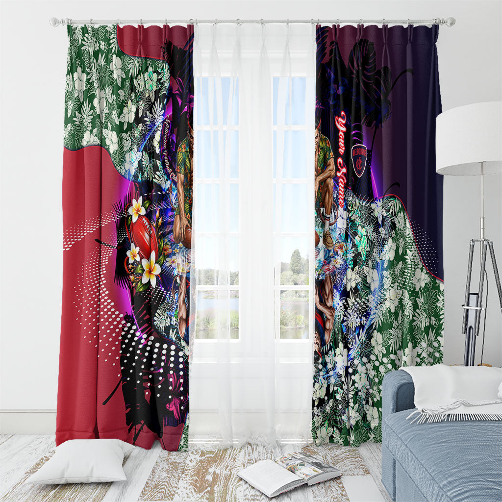 Personalized Melbourne Football Demons Window Curtain Tropical Hibiscus Flowers - Pacific Fusion Style