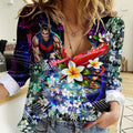 Personalized Melbourne Football Demons Women Casual Shirt Tropical Hibiscus Flowers - Pacific Fusion Style