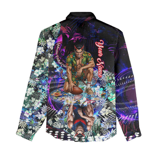Personalized Melbourne Football Demons Women Casual Shirt Tropical Hibiscus Flowers - Pacific Fusion Style