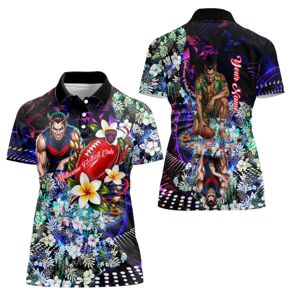 Personalized Melbourne Football Demons Women Polo Shirt Tropical Hibiscus Flowers - Pacific Fusion Style