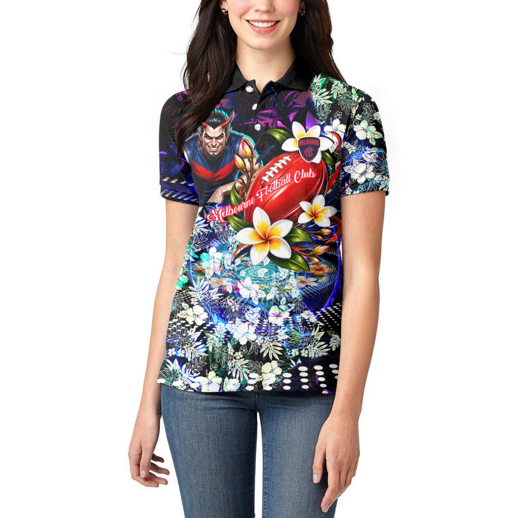 Personalized Melbourne Football Demons Women Polo Shirt Tropical Hibiscus Flowers - Pacific Fusion Style