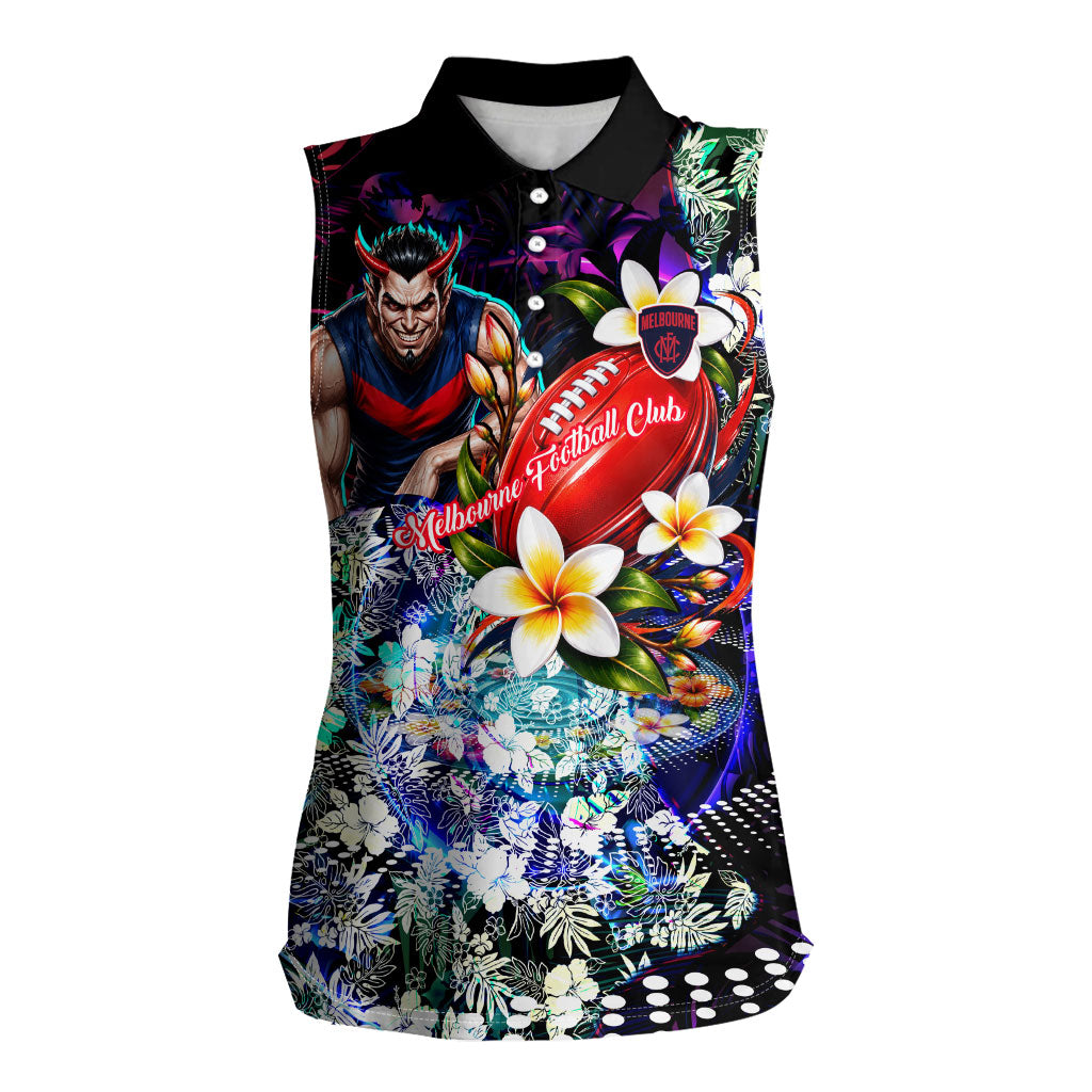 Personalized Melbourne Football Demons Women Sleeveless Polo Shirt Tropical Hibiscus Flowers - Pacific Fusion Style