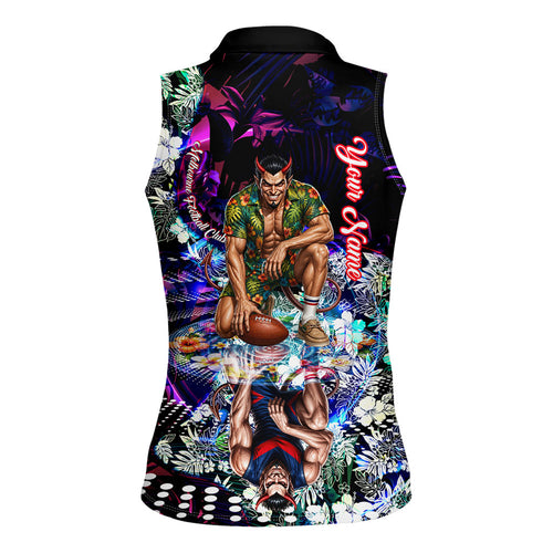 Personalized Melbourne Football Demons Women Sleeveless Polo Shirt Tropical Hibiscus Flowers - Pacific Fusion Style