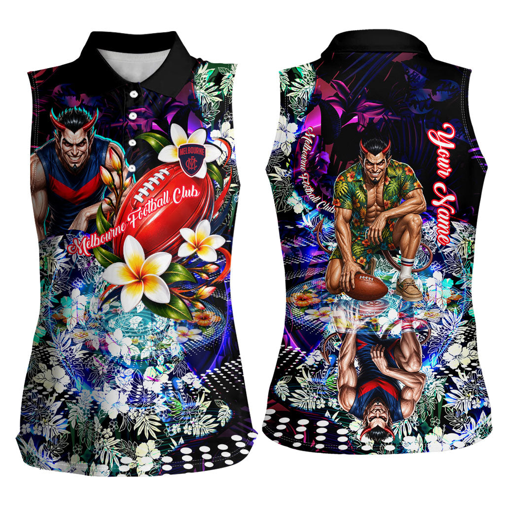 Personalized Melbourne Football Demons Women Sleeveless Polo Shirt Tropical Hibiscus Flowers - Pacific Fusion Style