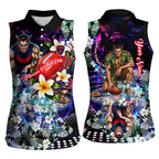 Personalized Melbourne Football Demons Women Sleeveless Polo Shirt Tropical Hibiscus Flowers - Pacific Fusion Style