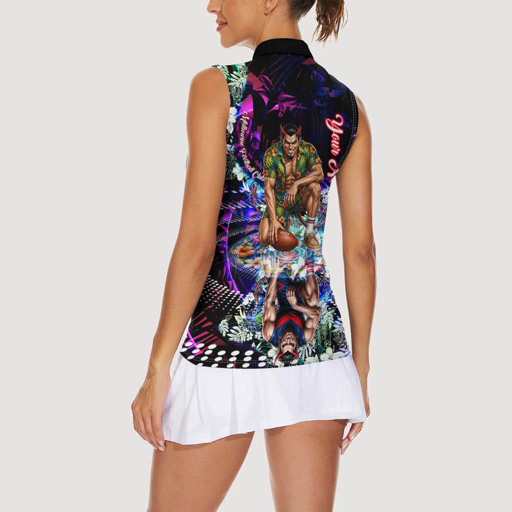 Personalized Melbourne Football Demons Women Sleeveless Polo Shirt Tropical Hibiscus Flowers - Pacific Fusion Style