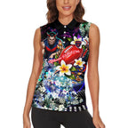Personalized Melbourne Football Demons Women Sleeveless Polo Shirt Tropical Hibiscus Flowers - Pacific Fusion Style