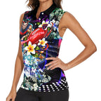 Personalized Melbourne Football Demons Women Sleeveless Polo Shirt Tropical Hibiscus Flowers - Pacific Fusion Style