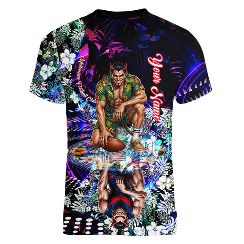 Personalized Melbourne Football Demons Women V-Neck T-Shirt Tropical Hibiscus Flowers - Pacific Fusion Style