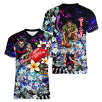 Personalized Melbourne Football Demons Women V-Neck T-Shirt Tropical Hibiscus Flowers - Pacific Fusion Style