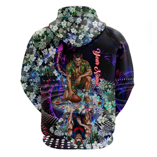 Personalized Melbourne Football Demons Zip Hoodie Tropical Hibiscus Flowers - Pacific Fusion Style