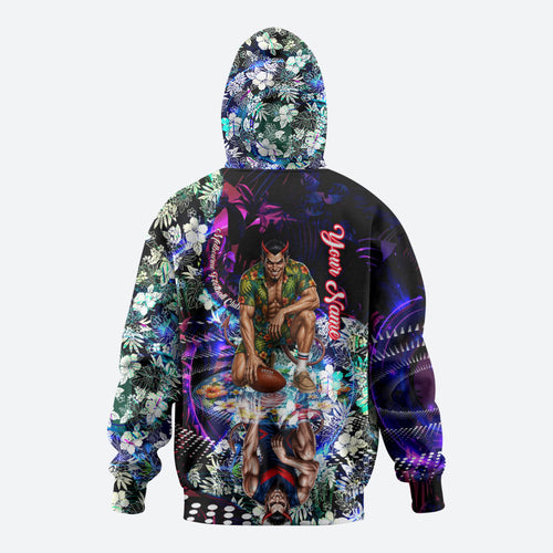 Personalized Melbourne Football Demons Zip Hoodie Tropical Hibiscus Flowers - Pacific Fusion Style